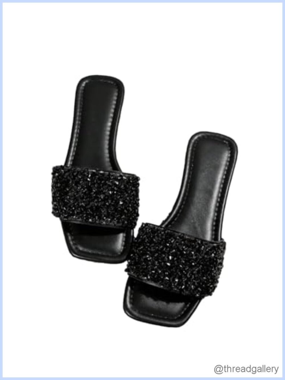 Sparkly Flat Sandals Dressy Open Toe Glitter Slide Shoes